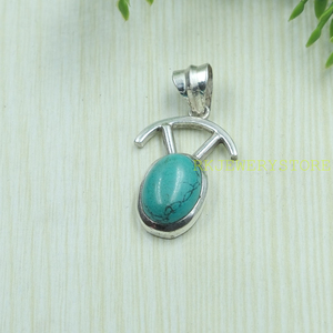 Pendentif ovale en argent Sterling 925, turquoise bleue, fait à la main, bijoux spirituels tribaux minimalistes, cadeau pour femmes et hommes, Art Boho - Product Image 2