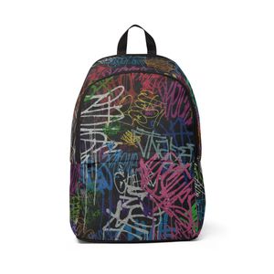 Sac à dos en cuir moderne style graffiti, profil fin, fermeture éclair, imperméable, grande capacité, compartiment pour ordinateur, aspect premium - Product Image 1