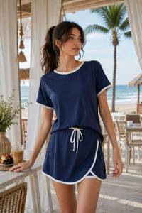 Conjunto Deportivo Casual de 3 Piezas para Mujer, Marca Oneten Apparels, con Capucha, Sin Mangas, Antiarrugas, 100% Algodón, Camiseta y Pantalones Cortos, Corte Holgado - Product Image 6