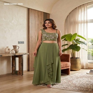 Fashionable Faux Georgette with Embroidered & <b>Sequin</b> work Sleeveless Top & Graceful <b>Skirt</b> Collection Indian Supplier - Product Image 1