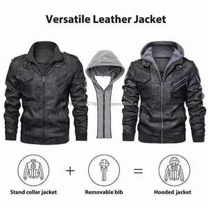 Chaquetas de Cuero PU para Motociclistas, Estilo Racer, para Hombre, Tallas Grandes, con Capucha, Color Marrón y Negro, Chaqueta Abrigada, Venta al Por Mayor de Fábrica - Product Image 6