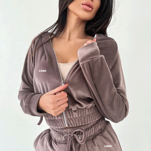 Conjunto de Sudadera y Pantalones Cortos de Forro Polar para Mujer, Estilo Otoñal, Cuello Alto, Hombros Caídos, Diseño Sólido - Product Image 5
