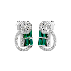 Superbes boucles d'oreilles florales en or 14K et 18K avec émeraude naturelle et diamants Bijoux fins de luxe avec certificat IGI - Product Image 4