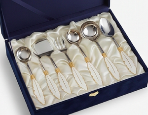 Ensemble de couverts à manche en plumes, acier inoxydable finition miroir, manches en céramique, design glamour, passe au lave-vaisselle, ustensiles de service pour mariage - Product Image 6