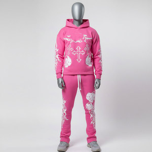 Conjunto Deportivo de Poliéster con Capucha Rosa, Resistente al Viento, con Estampado de Calaveras Cruzadas, Manga Larga, Corte Ajustado, Ropa Urbana para Adultos Unisex, Ropa de Invierno - Product Image 1