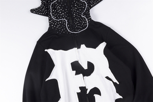 Sweat à capuche zippé oversize noir avec lettres blanches brodées et capuche à pointes, style streetwear, en molleton de coton écologique pour homme - Product Image 4