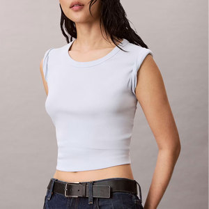 Camiseta Deportiva de Manga Corta con Cuello en V, 100% Algodón, Elástica en 4 Direcciones, para Ejercicio y Entrenamiento al Aire Libre, para Mujer, Verano - Product Image 3