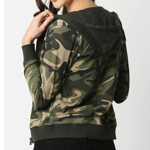 Camo Print Design Women Long Sleeve Zip-Up Hoodie 100% Cotton Custom Fashion Camouflage Winter Blank Athletic <b>Zipper</b> Hoodie - Product Image 5