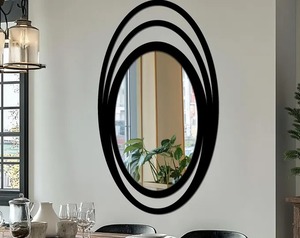 Contemporary Black Oval Wall Mirror Suitable For Living Space And Everyday Styling Needs Wholesupply From India - Product Image 4