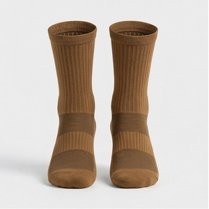 Crew <b>Socks</b> Solid <b>Brown</b> Knitted Breathable Polyester Spandex Running Athletic <b>Socks</b> for Adults Autumn Season - Product Image 1