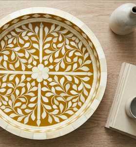 Handmade Modern Bone Inlay Floral Serving Tray Round Decorative Coffee <b>Table</b> Organizer Gift - Product Image 2