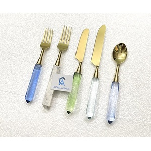 Vintage Gold Cutlery With Premium Acrylic Handle PVD Gold Plated Flatware Set For Wedding Events Place Setting Tableware <b>Spoons</b> - Product Image 1