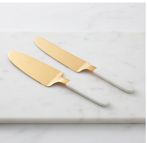 Espátula para Pastel de Lujo con Acabado Dorado y Mango Blanco, Perfecta para Cortar Pasteles de Boda, Celebraciones de Cumpleaños, Regalos y Uso Doméstico - Product Image 1