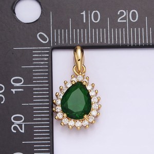 Pendentif en argent sterling 925 plaqué or 14 carats avec pierre précieuse en forme de goutte d'eau émeraude verte et CZ transparent, élégant cadeau de bijoux pour femmes - Product Image 6