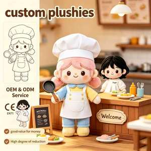 Poupée en peluche OEM rose pastel en gros, figurine de chef de cuisine en salopette colorée pour cadeau promotionnel personnalisé pour café et boutique - Product Image 1