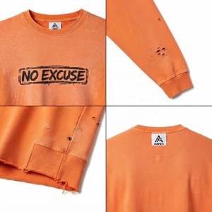 Sweat-shirt à col rond surdimensionné pour homme, couleur orange, imprimé « No Excuse », pull décontracté, tricot en coton, manches longues, automne - Product Image 4