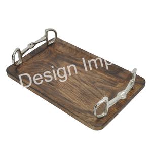 Bandeja de acabado Natural, manijas de broca de caballo más vendidas, bandeja de servicio de madera, plato de madera ligero para desayuno, almuerzo, bandeja de madera - Product Image 1