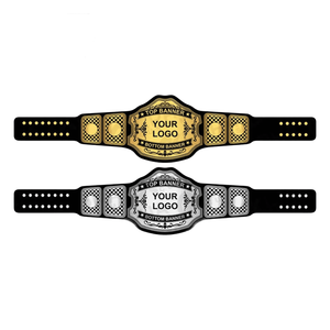 Cinturón de Campeonato de Lucha Libre Personalizado Negro con Placas a Cuadros y Espacio para Logotipo para Personalización - Product Image 2