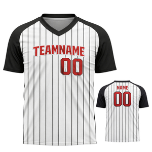 Maillot de baseball personnalisé pour hommes, sublimation, blanc et noir à rayures fines, col en V, uniforme d'équipe, respirant, chemise de sport, prix OEM abordable - Product Image 1