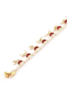 Chevillères pour femmes en alliage plaqué or avec design à pompon, imitation perle et zircon, style bohème, bijoux de pied pour mariage - Product Image 5