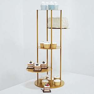 Gold Circular Metal <b>Cake</b> <b>Stand</b> <b>3</b> <b>Tier</b> Dessert Display Rack Reusable Hand Wash Only - Product Image 3