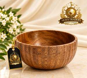 Bol à salade en bois foncé, artisanal, rond, en bois d'acacia, pour servir les fruits, vaisselle - Product Image 5