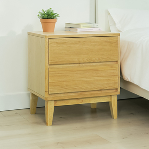 Minimalist Wooden Nightstand 2 Drawers for Bedroom Natural Rubberwood <b>Bedside</b> Table Factory Direct OEM/ODM - Product Image 1