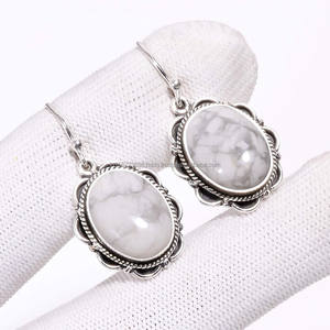 ชุดต่างหูจี้เงินแท้925ชุดเครื่องประดับอัญมณีสีขาว howlite ธรรมชาติสำหรับเป็นของขวัญคริสต์มาสสำหรับผู้หญิง - Product Image 3