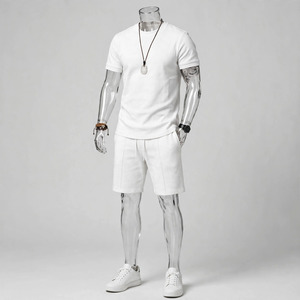 2026 Wholesale Summer Men's Casual Shorts <b>Set</b> Plain Color Solid 100% Cotton Jersey Quick Dry Knitted Customized Logo <b>Twin</b> <b>Set</b> - Product Image 2
