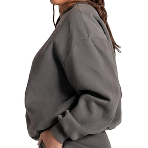 Sweat-shirt surdimensionné à col rond pour femme, 100% coton tricoté, manches longues, logo personnalisé, respirant, pour l'hiver - Product Image 2