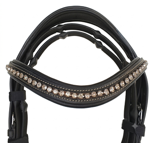 Brida Doble de Cuero Negro de Alta Calidad con Narquera Acolchada Ajustable y Frontal con Cristales para Equitación - Product Image 4