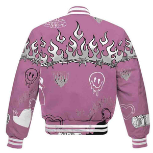 Chaqueta Varsity Personalizada con Logotipo para Hombre, Estilo Urbano Y2K, Chaqueta Letterman Vintage con Estampado Gráfico de Serpiente, Chaqueta Bomber Rosa de Tela Gruesa - Product Image 2