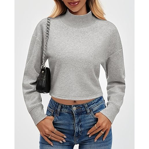 Customizable Oversized Solid Women <b>Drop</b> Shoulder Mock neck Sweatshirt Cotton Material Breathable Customized Logo - Product Image 2