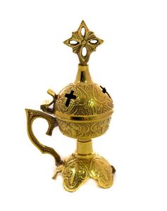 Brûleur d'encens en métal de style européen avec croix sur le dessus pour fournitures d'église, accessoires orthodoxes orientaux, diffuseur d'arômes grec de luxe - Product Image 2