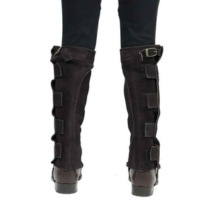 Botas de equitación de cuero genuino de alta calidad, mini chaps para caballo, con estribos de tobillo y cincha, para montar a caballo. - Product Image 6
