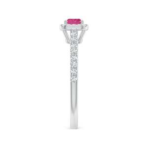 Anillo de Compromiso de Oro Sólido de 14K con Zafiro Rosa Corte Esmeralda y Halo, Hecho a Mano, Joyería Fina Personalizada para Boda o Compromiso - Product Image 3