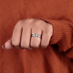 Radiant Cut Lab Grown Diamond Solitaire Ring 14K White Gold Bezel Set East West Engagement Ring Handmade <b>Bridal</b> Ring Wholesale - Product Image 3