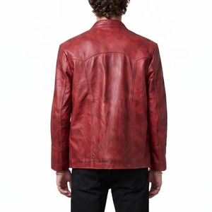 Chaqueta de Cuero Roja para Hombre, Estilo Retro Vintage con Botones, Prenda Exterior Clásica Estilo Película de Culto, Ropa Urbana para Motociclistas - Product Image 3
