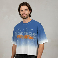 Kaos Pria Custom Brand 100% Katun Tebal dengan Sablon Acid Wash O-Neck Longgar Lengan Pendek Bernapas