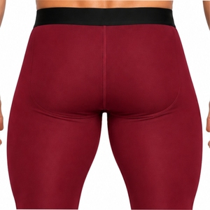 Men Burgundy Fitted Stretch <b>Leggings</b> For Fitness Training Comfort Waist Fit Full Length <b>Shape</b> Active Training Style <b>Leggings</b> - Product Image 5