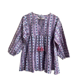 2026 Hot Selling Floral block print tunic <b>top</b> Deep neck with <b>string</b> closer Hand Block Print Long Maxi Dress For Women - Product Image 1