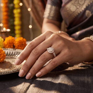 แหวนแต่งงานเพชรแท้ทรงกลม 0.60 กะรัต ประดับเพชรรอบวง สำหรับผู้หญิง ทองคำขาว 14K |   แหวนของขวัญเครื่องประดับวันครบรอบการหมั้นสำหรับเจ้าสาวที่สง่างาม - Product Image 5