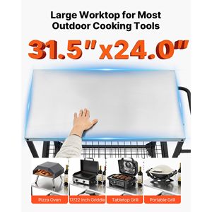 Outdoor Grill <b>Cart</b> with 4 Wheels 31.5 X 24.0 Inch Stainless Steel Tabletop for Grilling Outdoor Cooking Table with Side <b>Storage</b> - Product Image 4