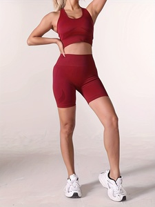 Custom <b>Hot</b> <b>Red</b> Shoulder Cutout Ribbed Crop Top and Biker Shorts Set for Women Gym High Quality Stretchy Knit Fabric - Product Image 3
