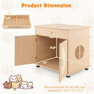 Recinto per lettiera per gatti da soggiorno con porte in sisal e armadietto portaoggetti 26,5 pollici - Product Image 2