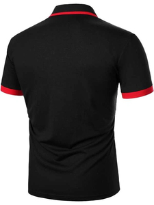 Men's Black <b>Half</b> Sleeve for <b>Shirt</b> Red Trim Front Logo Solid Pattern 100% Cotton Woven Jersey Casual Style Regular Fit - Product Image 2