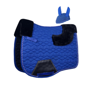 Premium Sheepskin Horse Saddle Pad Set with Matching Ear Bonnet | Hexagon Quilted <b>Equestrian</b> Saddle Cloth | Horse Riding - Product Image 1
