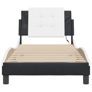 Base de Cama Twin XL Tapizada en Cuero Sintético Blanco y Negro, Construcción de Madera Contrachapada - Product Image 6
