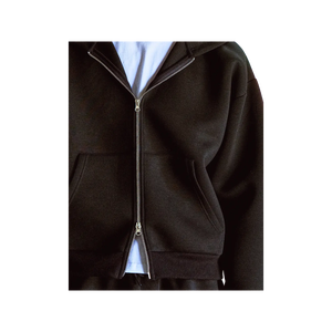Men's <b>Black</b> Hooded <b>Zip</b>-<b>Up</b> Sweatshirt Regular Fit Casual Solid Color Cotton French Terry <b>Hoodie</b> Autumn Wear - Product Image 4