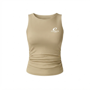 Camiseta sin mangas de punto acanalado verde para mujer, cuello redondo, color liso, estilo formal, largo regular, poliéster/algodón, ecológica, frontal - Product Image 1